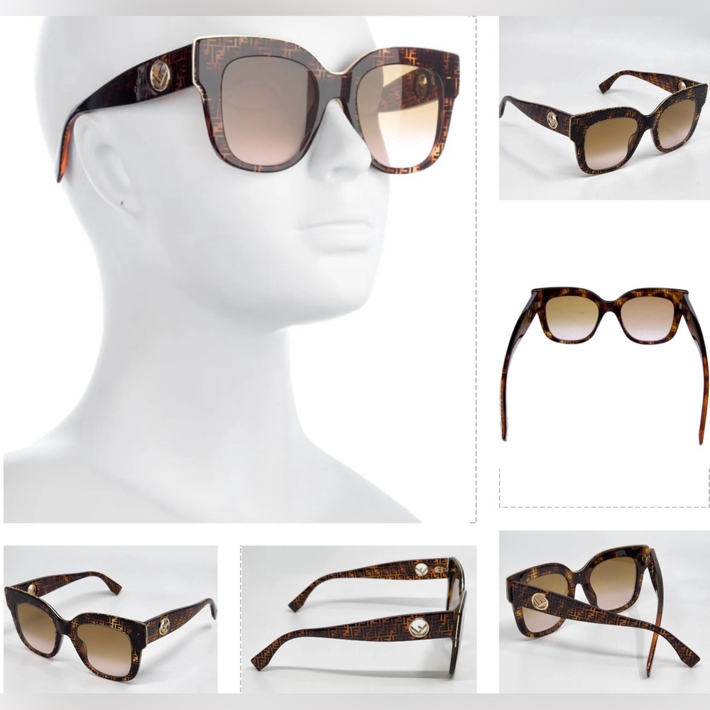 FENDI ZUCCA “FF” OVERSIZE BROWN /BLACK TORTOISESHELL SUNGLASSES - Picture 4 of 16